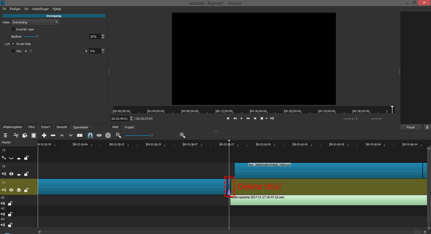 shotcut add transition