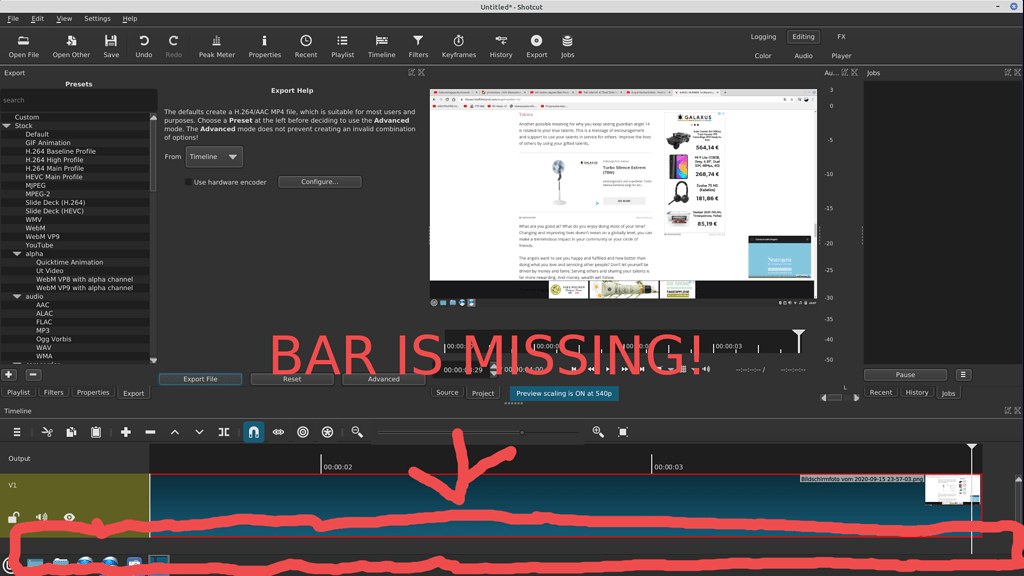 shotcut limitations