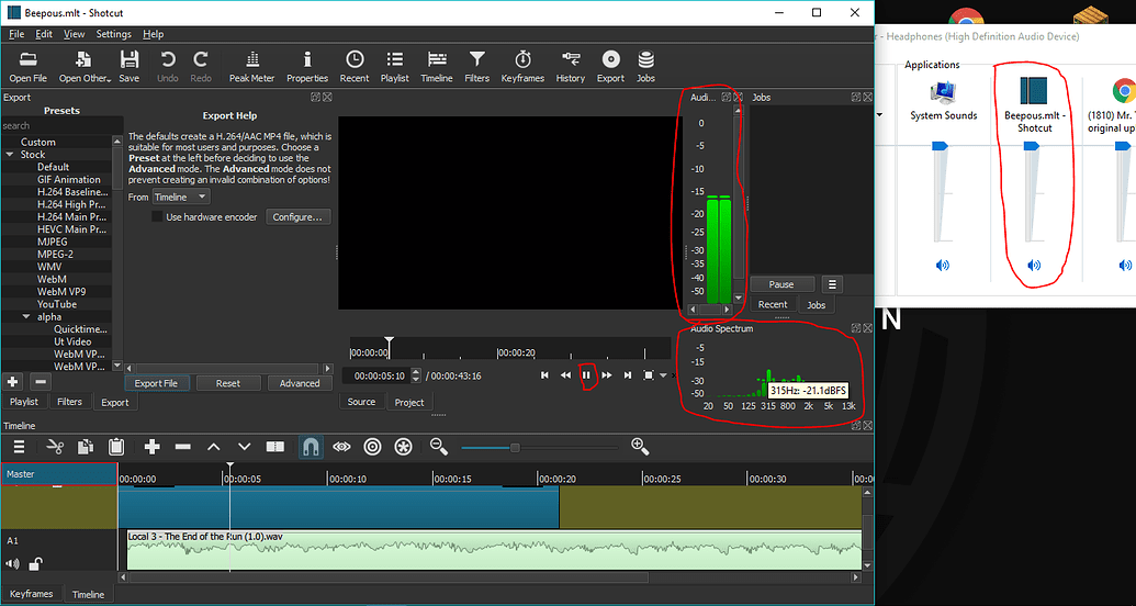 shotcut how to lower audio