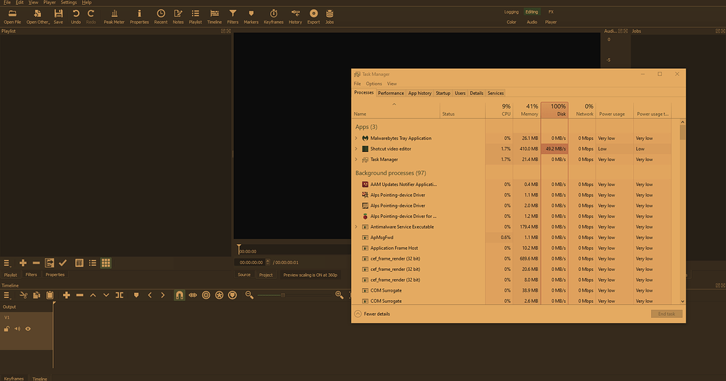 100 Disk usage nonstop even with empty project Help/How To Shotcut