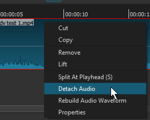 shotcut video editor remove audio channel