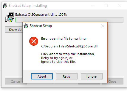 Shotcut install error 1