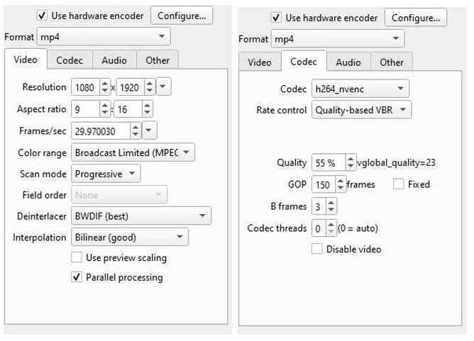 export settings